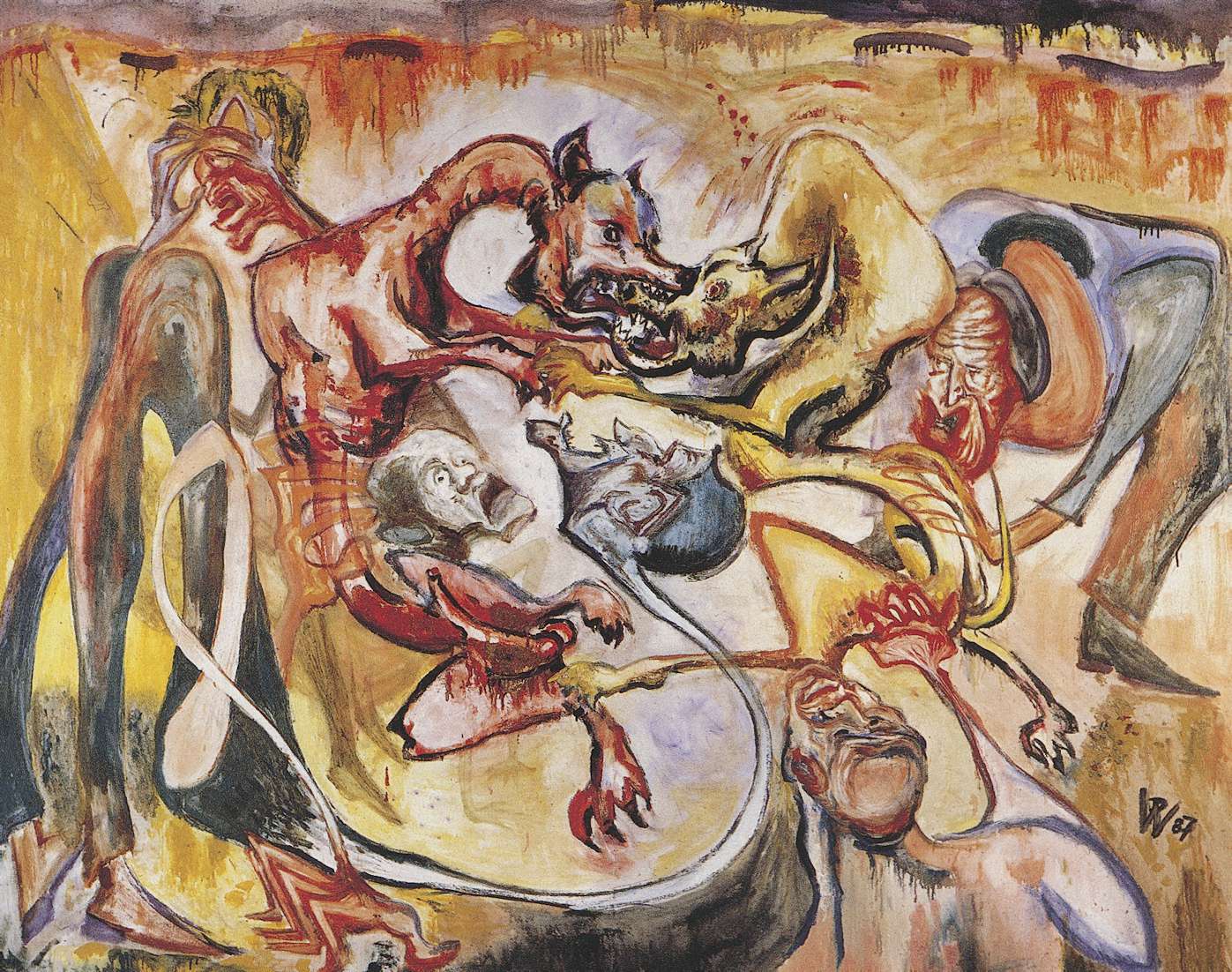 Hundekampf, 1987, Ölgemälde von Rudolf Wissel d'Arrest
