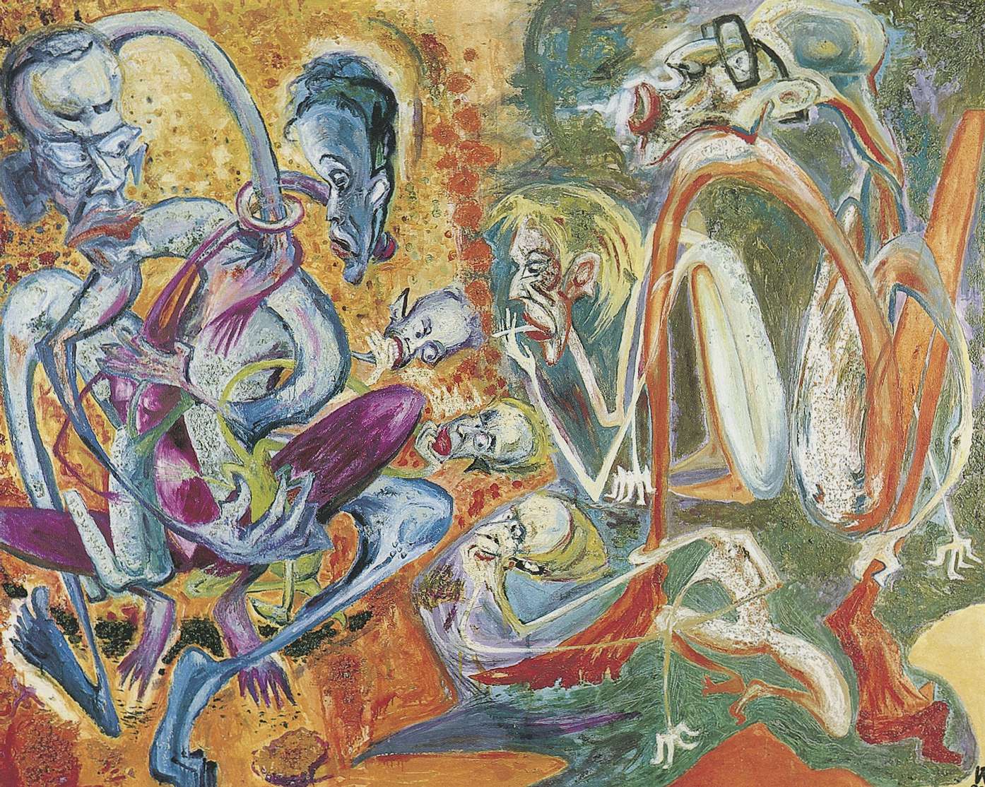 Zwei Familien, 1990, Ölgemälde von Rudolf Wissel d'Arrest