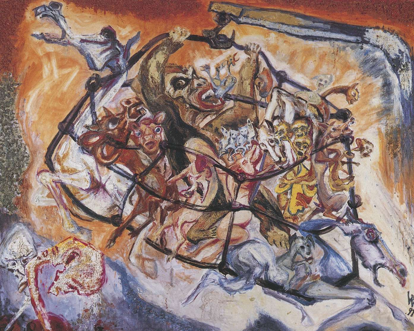 Aufschrei der Tiere, 1990, Ölgemälde von Rudolf Wissel d'Arrest